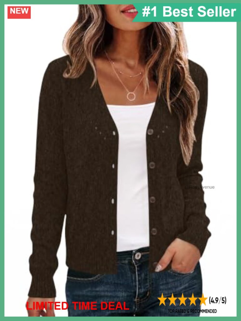 Crochet V-Neck Open Front Cardigan Lightweight Button Sweater